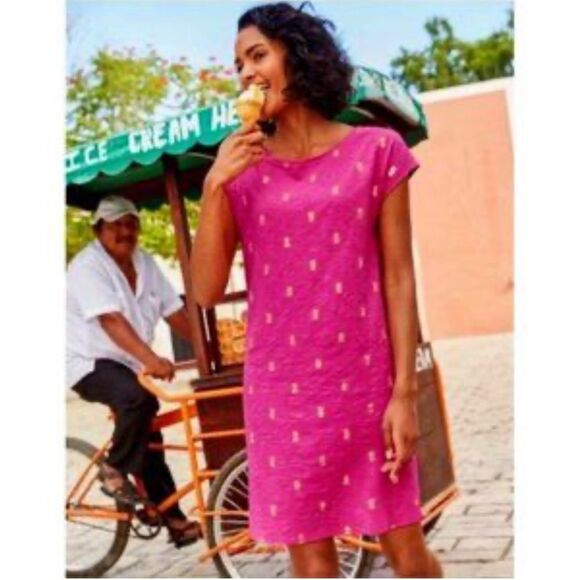 Boden Paulina Dress Shift Mini Pink Foil Pineapple US Size‎ 8R - Picture 1 of 5